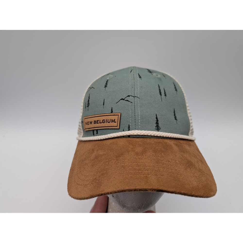 New Belgium Brewing Jack Sage Trucker Hat Sage Green Brown Tree Print Snapback